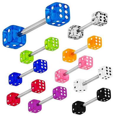 Lot of 100 Barbells Tongue Ring Dice Design 14g 5/8"