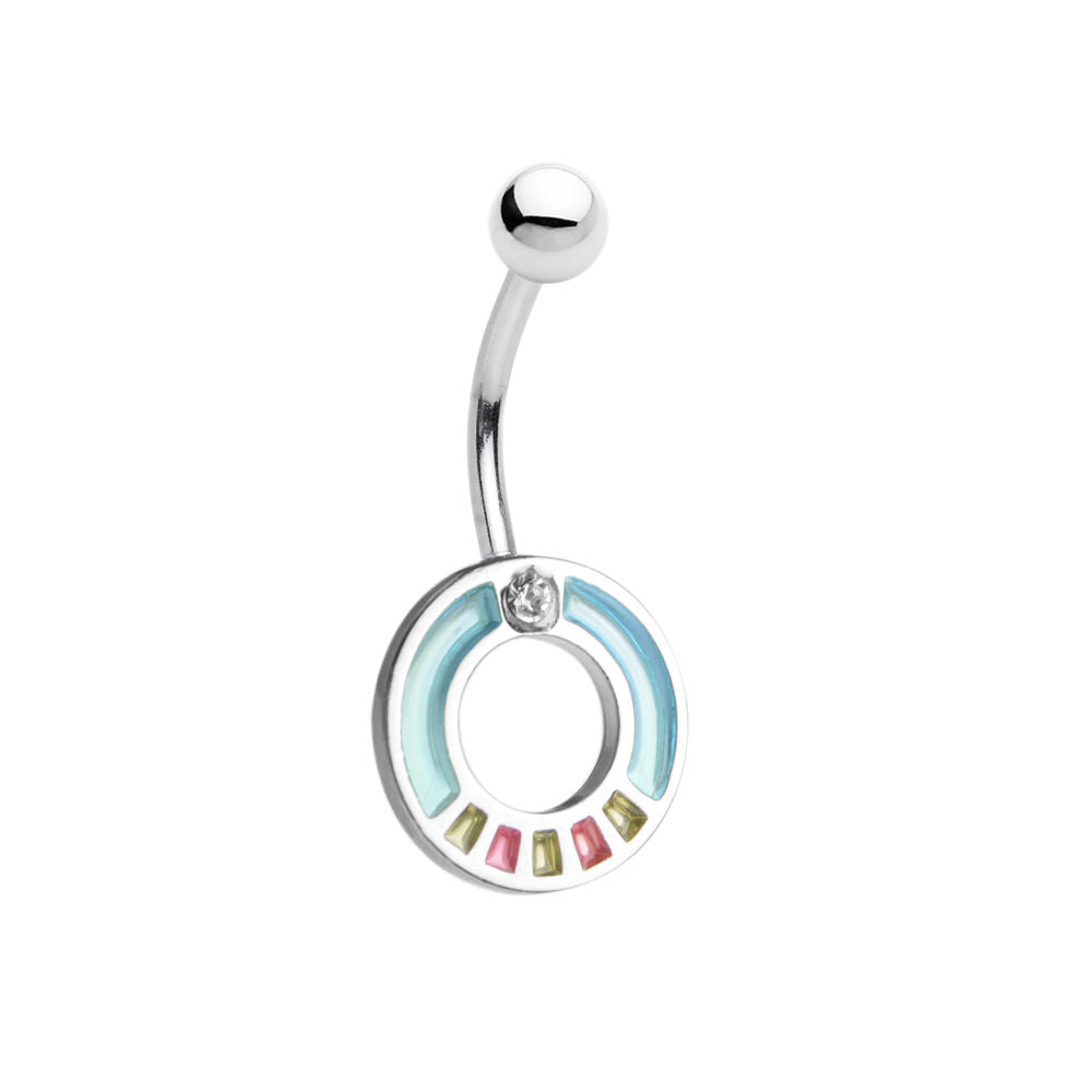 Stained-Glass Style Belly Ring Navel Piercing Body Jewelry w/ CZ Gem