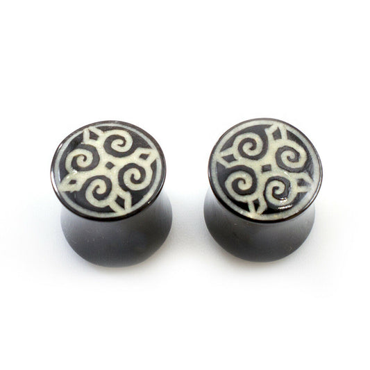 Pair of Ear Plugs made of Organic Horn Bone with Mandala Design