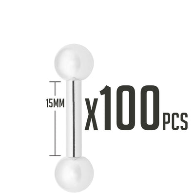 Package of 100 Piercing Barbell 12G - 4 Sizes Available - 316L Surgical Steel