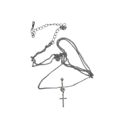 Belly Chain Navel Ring Surgical Steel Waist with Dangle Paved Cross Charm 14G