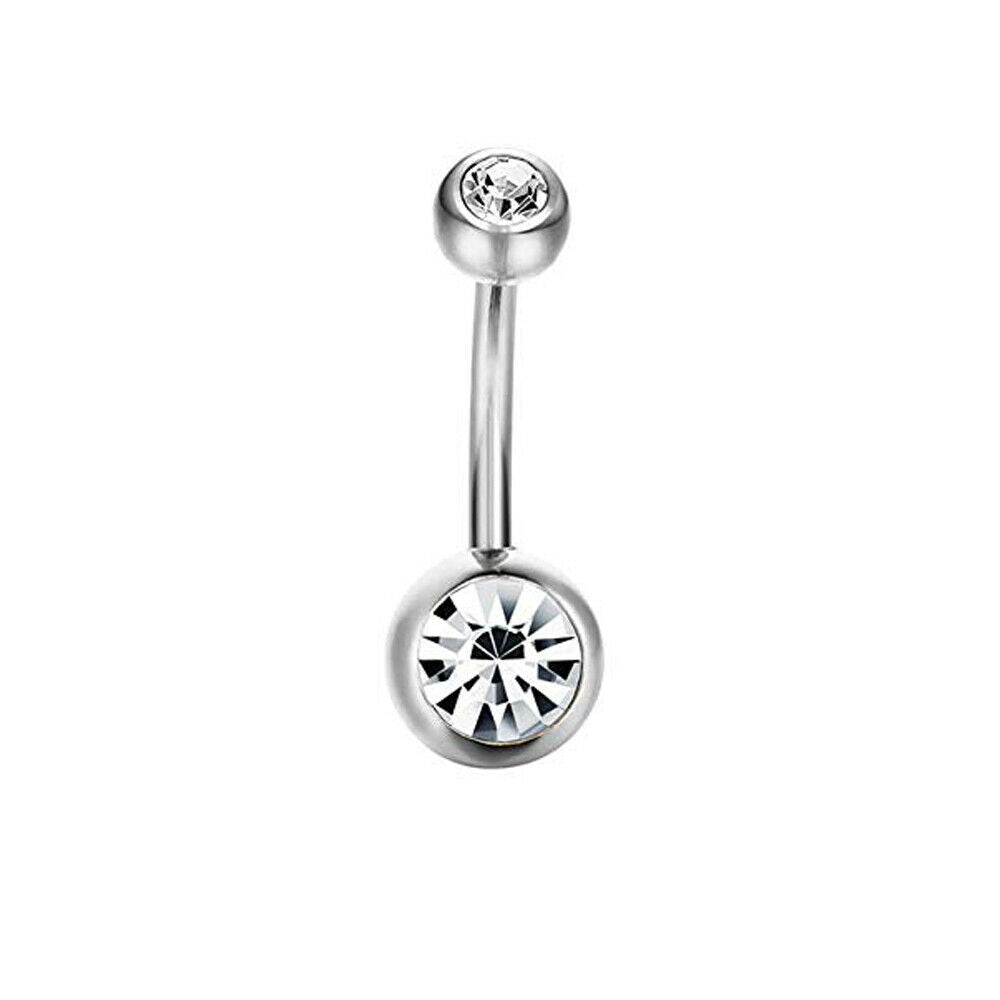 Belly Button Rings Double Jewel Stainless Steel Surgical Steel 16ga - 3 pack
