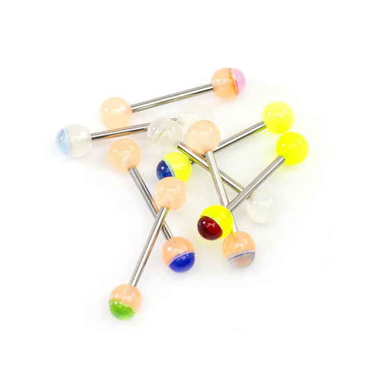 Straight Barbell Pack of 8 with Glow in the Dark Acrylic Ball 14g Surgical Steel