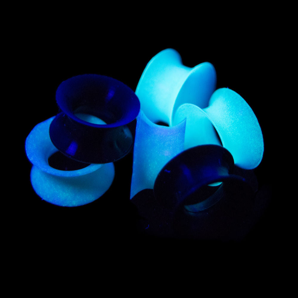 3 Pairs of Silicone Ear Tunnels UV Glow Super Thin - 5 Sizes Available