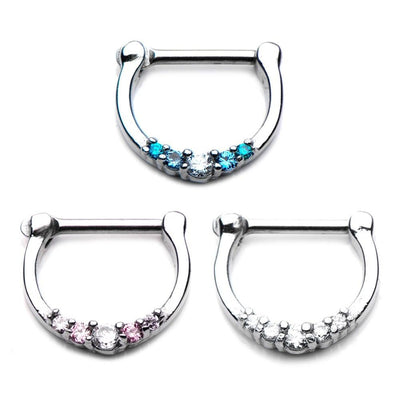 Septum Clicker CZ Jeweled Nose Ring 14 or16 Gauge