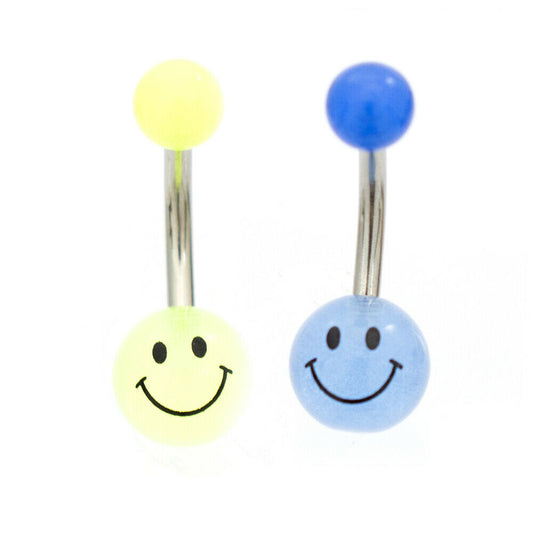 Belly Button Ring pack of two Smiley Faces Glow in the Dark 14g