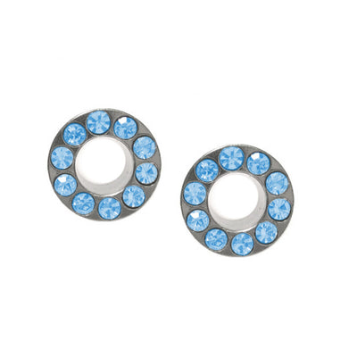 Pair of Surgical Steel Screw Fit Ear Plug Gauges with Light Blue CZ Gems