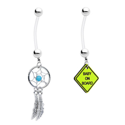 Pair of  Maternity Belly Rings 14ga Dangle Flexible Pregnancy Body Jewelry