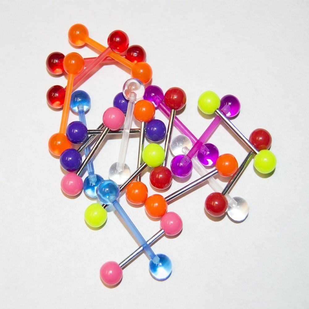 Tongue Nipple  Barbells 20 pack Solid Colors Flexi and Steel 14g