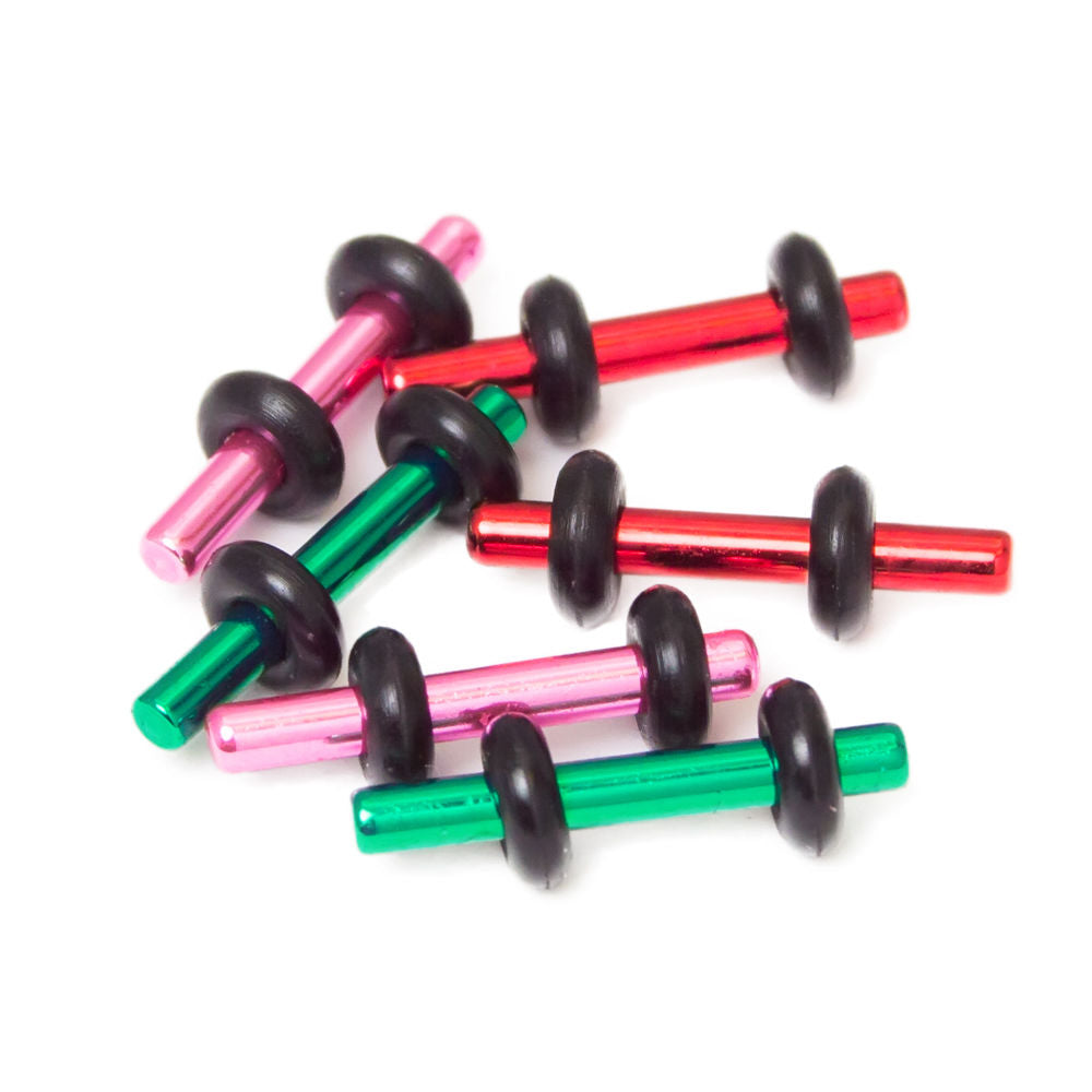 3 Pairs of Anodized Titanium Ear Plugs 14 Gauge + O Rings - Pink/Green/Red