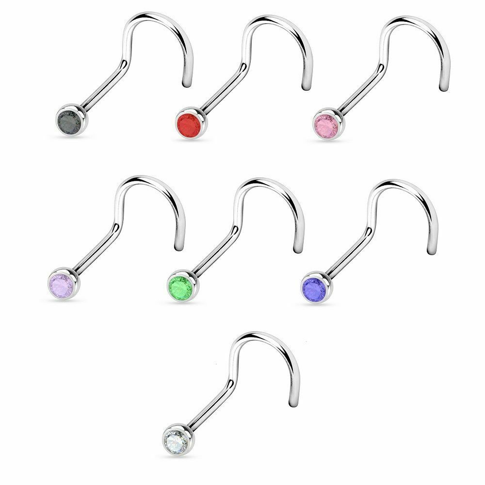 Nose Screw Ring Press Fit Bezel Setting Surgical Steel 18G 20G 22G