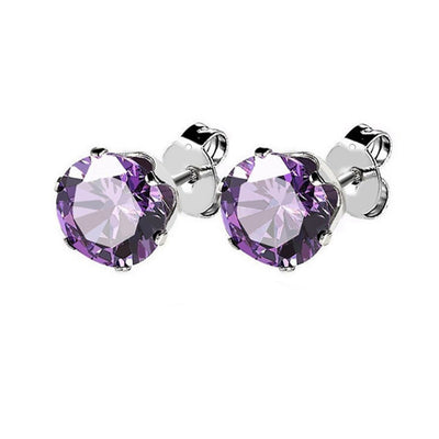 Stainless Steel Men Womens Stud Earrings with Prong Setting Cz package of 5 pair