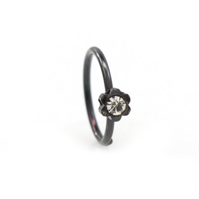 Bendable Nose Hoop rings with Flower Design and Cubic Zirconia Stone 20G