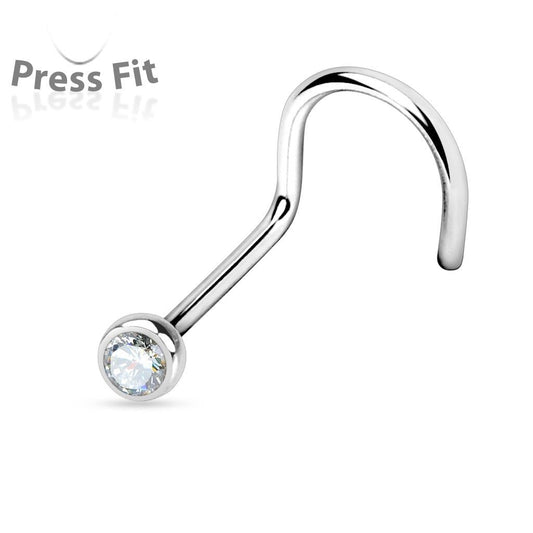 Nose Screw 22G (0.75mm) Surgical Steel with Press-Fit CZ Gem