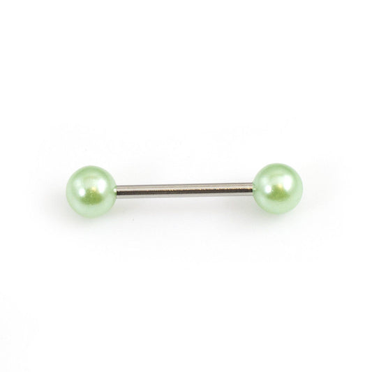Tongue Barbell with Faux Synthetic Pearl Acrylic Designed Balls 14ga 15mm Length