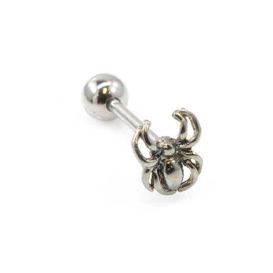 Tongue Ring with Spider Design 14g Surgical Steel
