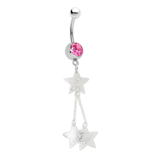 Belly Button Ring - 14ga Star Dangle 316L Surgical Steel - Large CZ Gem