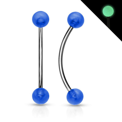 Pair of Curved Barbell with Glow in the Dark Ball Ends for Snake Eye Piercing and More