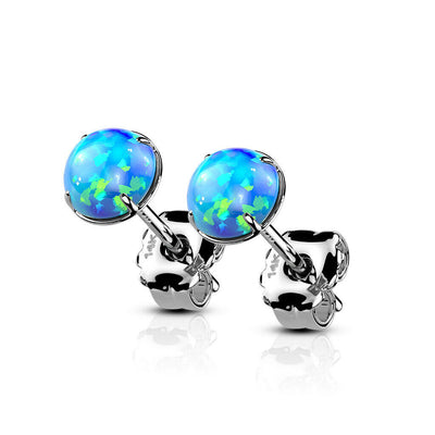 Pair of 14kt Gold Ear Studs Earrings with Prong Set Opal fit