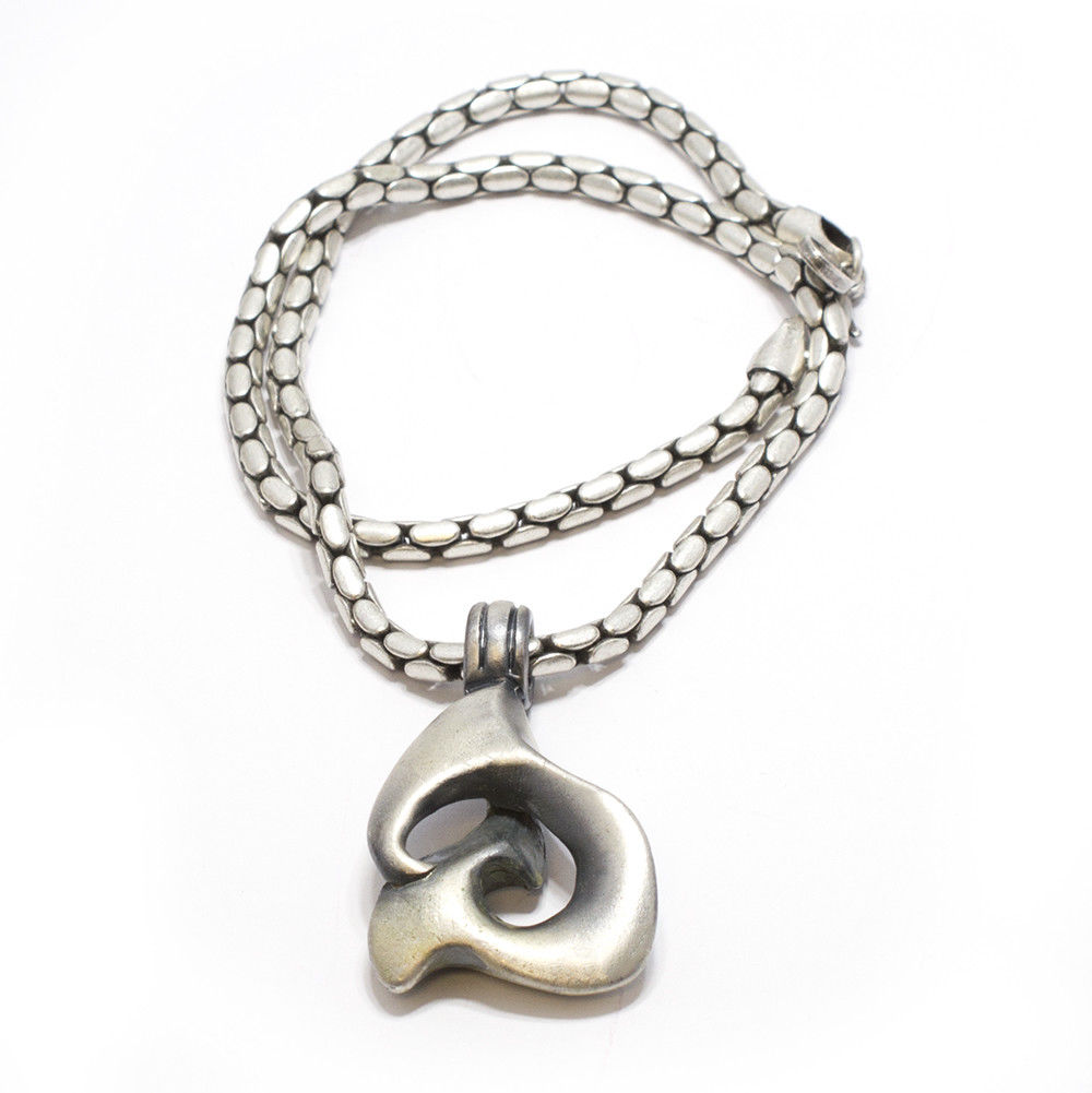 Silver Plated Necklace Snake Skin Design Necklace with Oxidized Silver Pendant