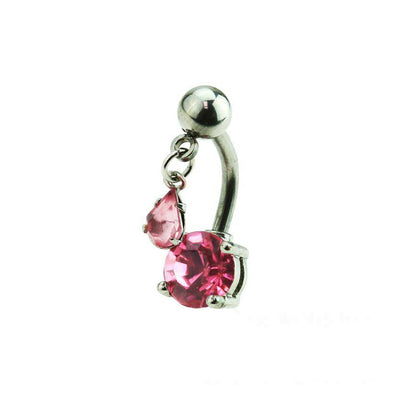 Belly Ring Reverse Teardrop Dangle Dual Gem Surgical Steel Navel piercing