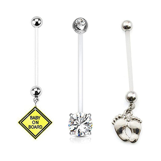 3 pack Pregnancy Belly Button Rings Maternity Navel Rings 14G 38mm