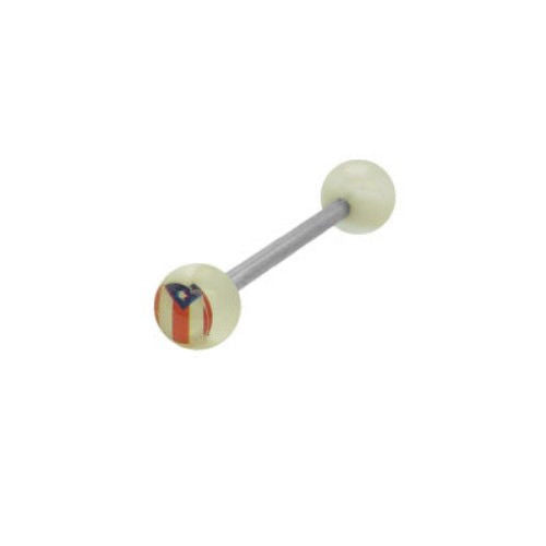 Puerto Rican Flag Tongue Ring with White Stripe Beads