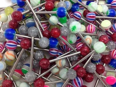 Lot Of 100 Mixed Tongue Rings Straight Barbells 14 Gauge 5/8"-16mm