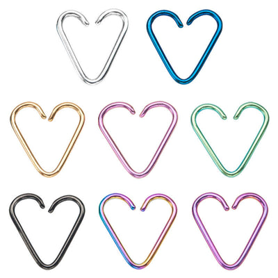 Heart Cartilage Earrings - 18ga 316L Surgical Steel Titanium Plated - Annealed
