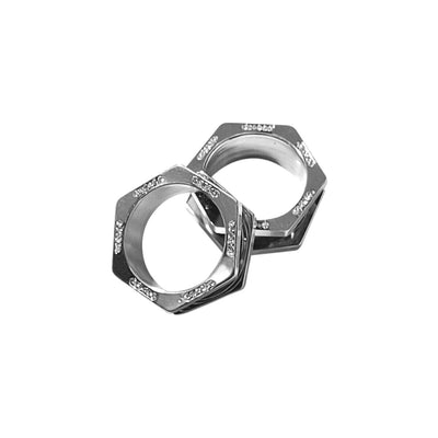 Pair of Surgical Steel Screw Fit Hexagon Tunnels Clear CZ Jewels Ear Plugs