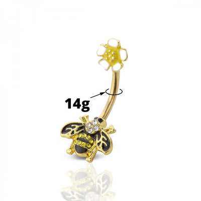 Bee belly ring with sunflower design naval 14 Gauge Surgical steel ion plated