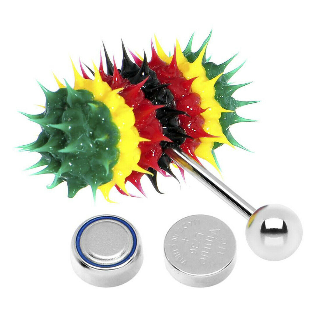 Lix Silicone Spikes Vibrator Tongue Ring Rasta Colors 14G