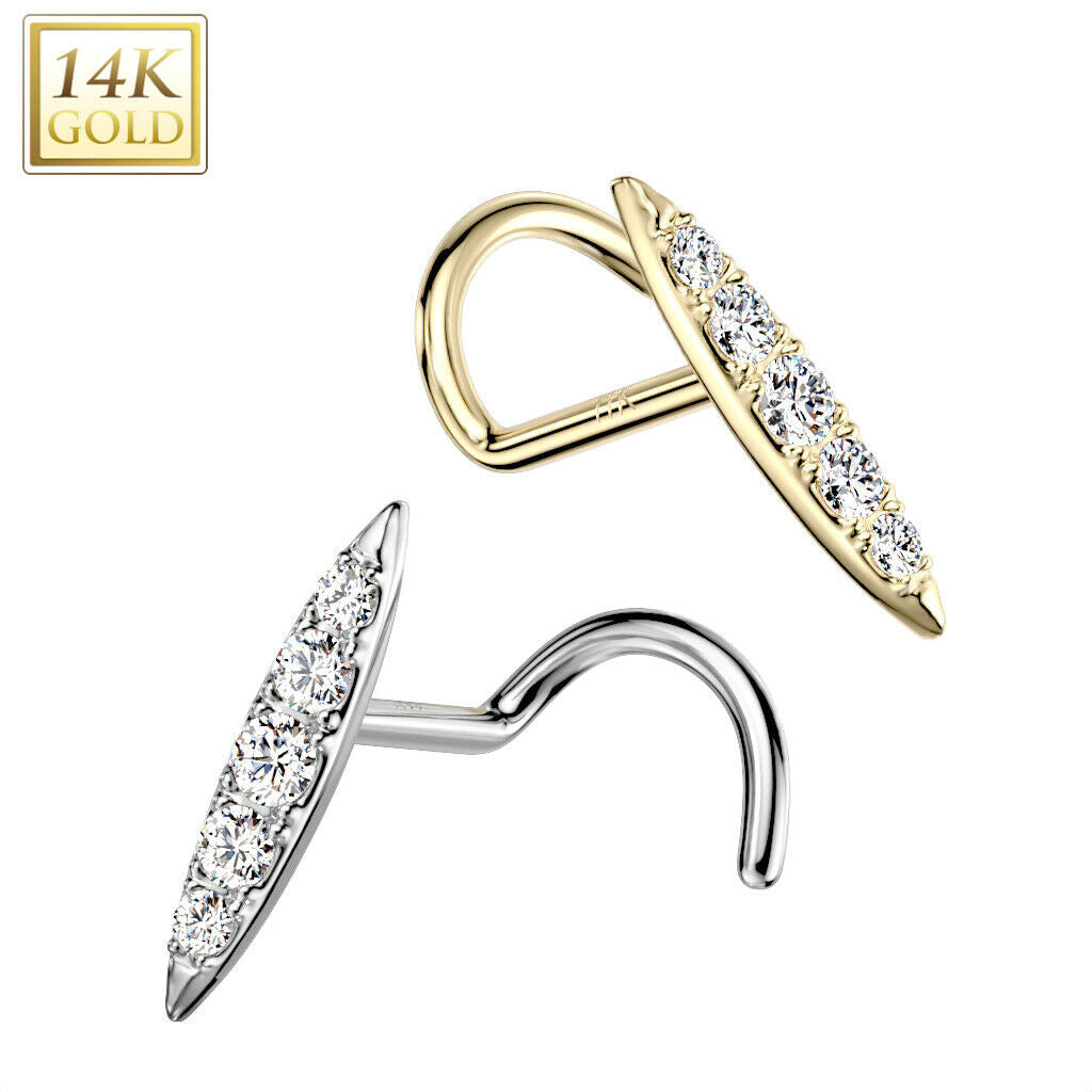 Nose Screw Rings With Cz paved 14K solid gold 20G fit most of nose piercings