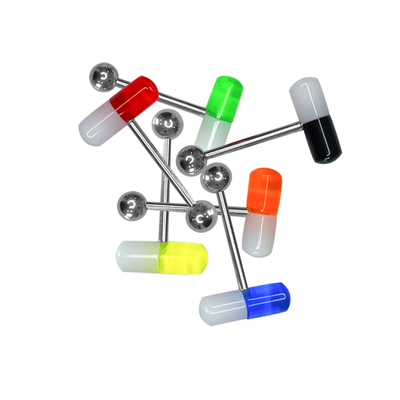 Barbell tongue ring surgical steel Pill design 6 colors No duplicate Value pack