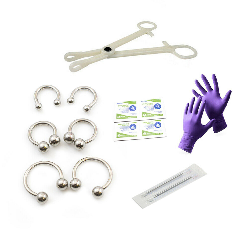 12g Piercing Kit 14 pcs Disposable Forceps,Gloves, Alcohol Pads, Needles,jewelry