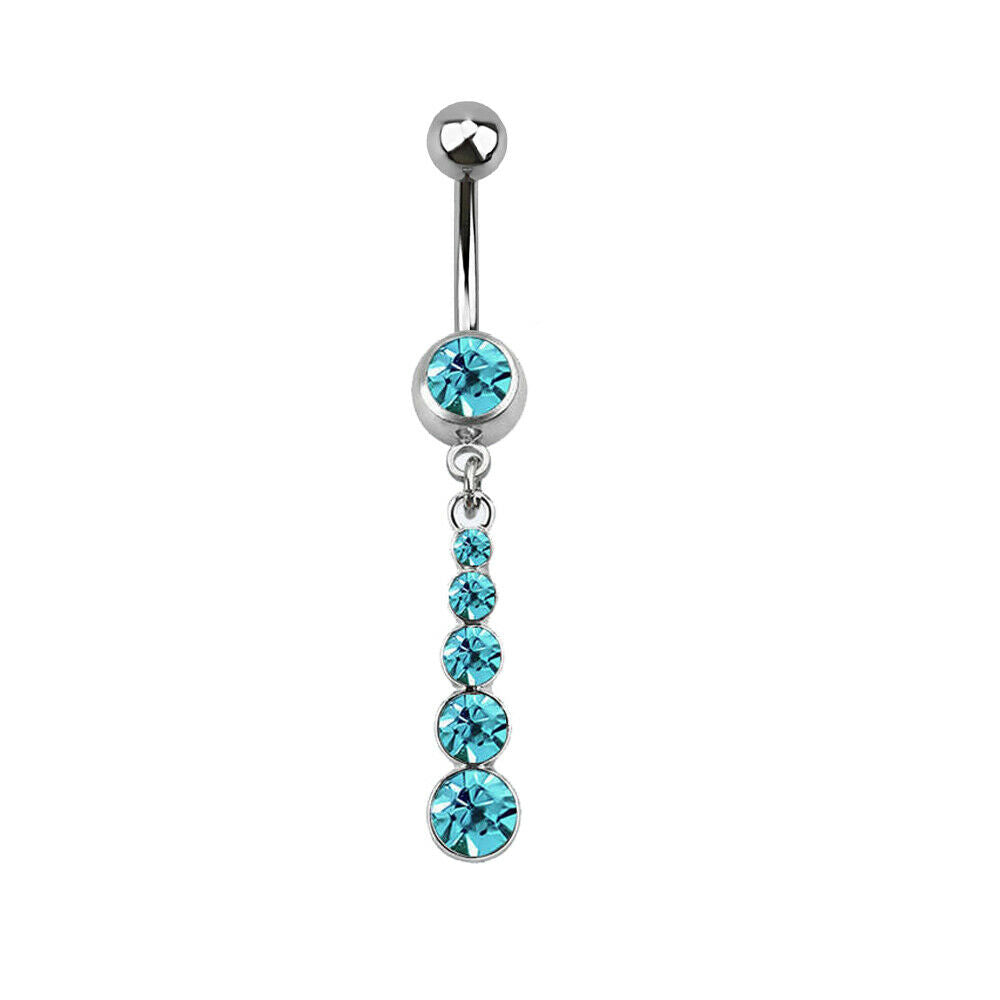 Belly Navel Ring Dangle Crystal CZ Design Surgical Steel 14 Gauge Rainbow AB Clear Jewels