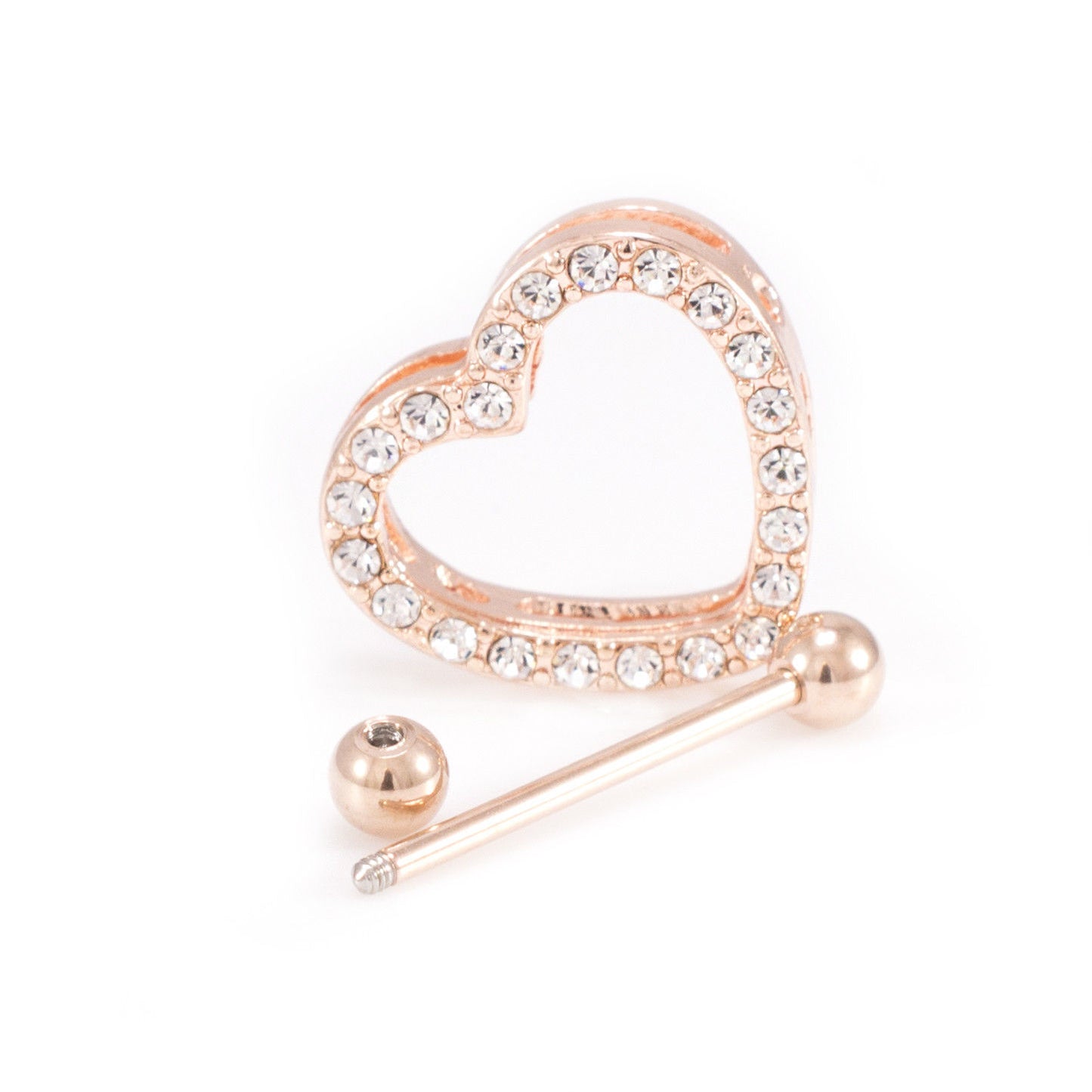 Pair of Heart Nipple Shield Ring 14G  Rose Gold I.P.  Barbell with CZ Gems