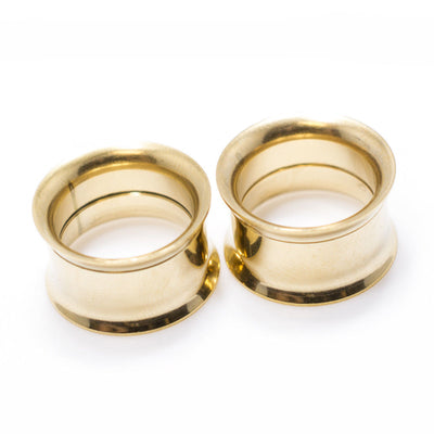 Pair of Gold IP Surgical Steel Double Flared Tunnel Plugs Ear Piercing Gauges