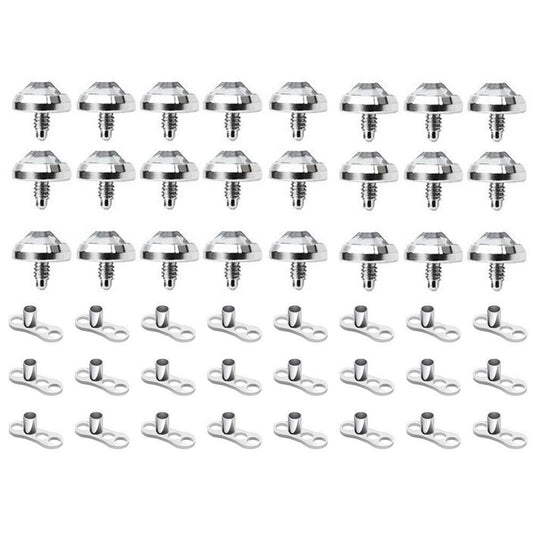 24 Dermal Anchor Tops 4mm Flat Clear Cubic Zirconia and 24 Dermal Bases - 48 pcs
