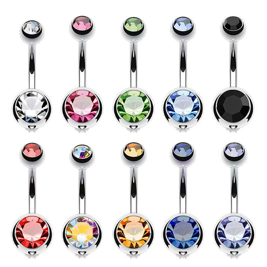 10PC Belly Button Ring Double Multicolor CZ Stainless Steel 14G Navel Ring