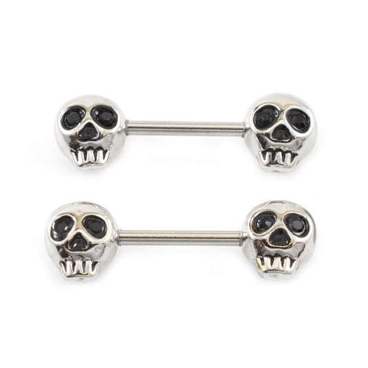 Nipple Barbell Jewelry with Skull Design and Cz Gems 14G Surgical Steel