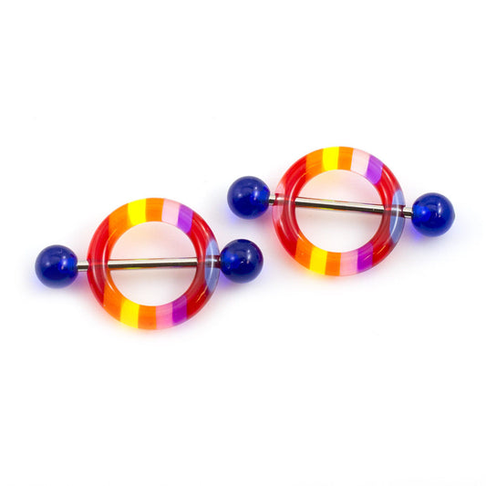 Pair of Nipple Shield Colorful Stripes Design made of Acrylic and Surgical Steel