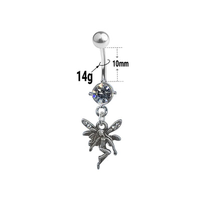 Belly Navel Ring Dangle Fairy Faerie with Prong Setting CZ Gem 14g