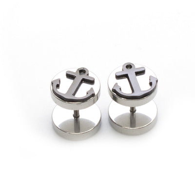 Fake Faux Cheater Illusion Ear Plug Earrings with Anchor Design 16G