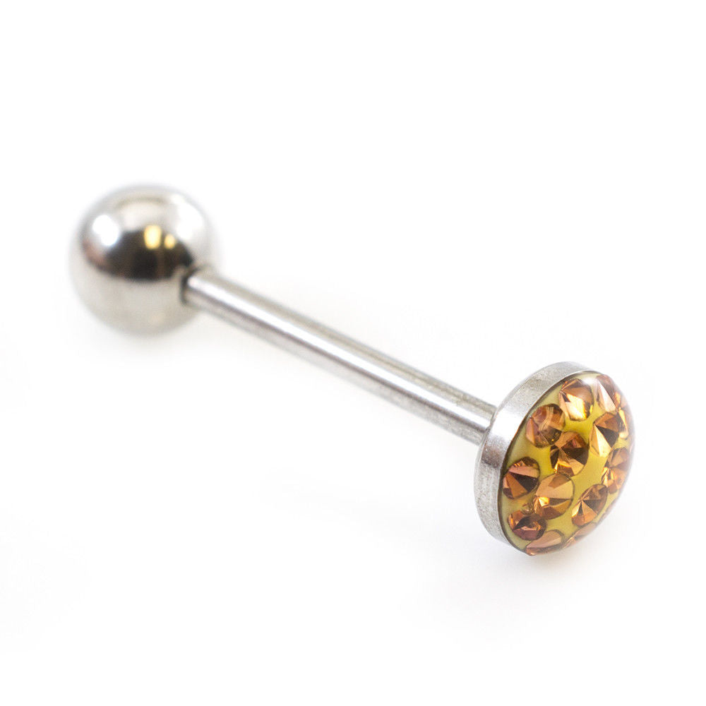 Tongue Barbell with Colorful Glitter Dome 14G- Sold Each