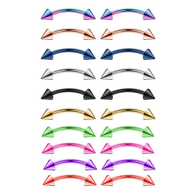 Eyebrow rings Surgical steel Ion Plated 16 Gauge with spikes cones pack of 10