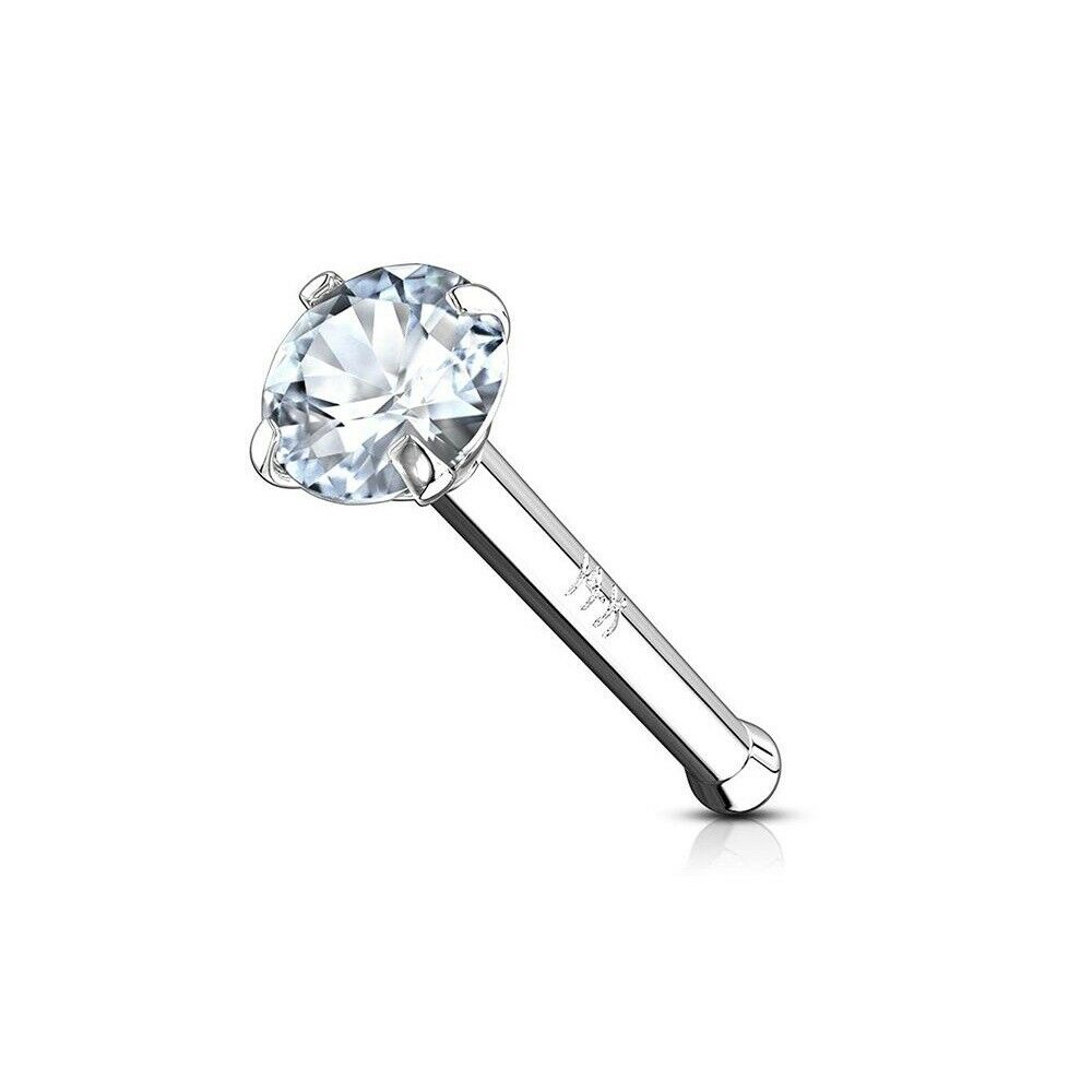 Diamond Nose Ring 14kt White Gold 20ga or 18ga Choose L-Shape Nose Bone or Screw