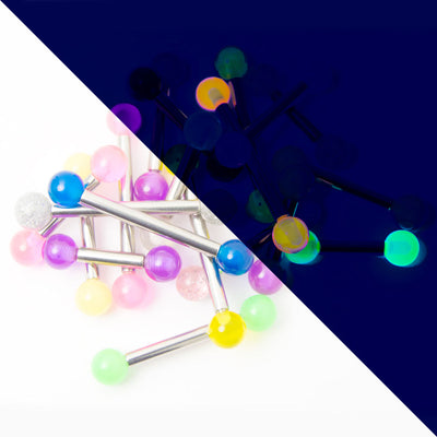 20 Straight Piercing Barbells - Glitter, Acrylic, UV Glow - Assorted GA/Lengths