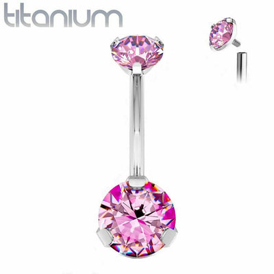 Belly Ring Implant Grade Titanium Internally Threaded Prong Set Double Jewel 14g