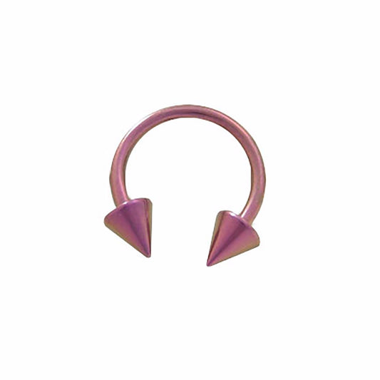 Pink 14G Titanium Horseshoe Ring with Spike Ends
